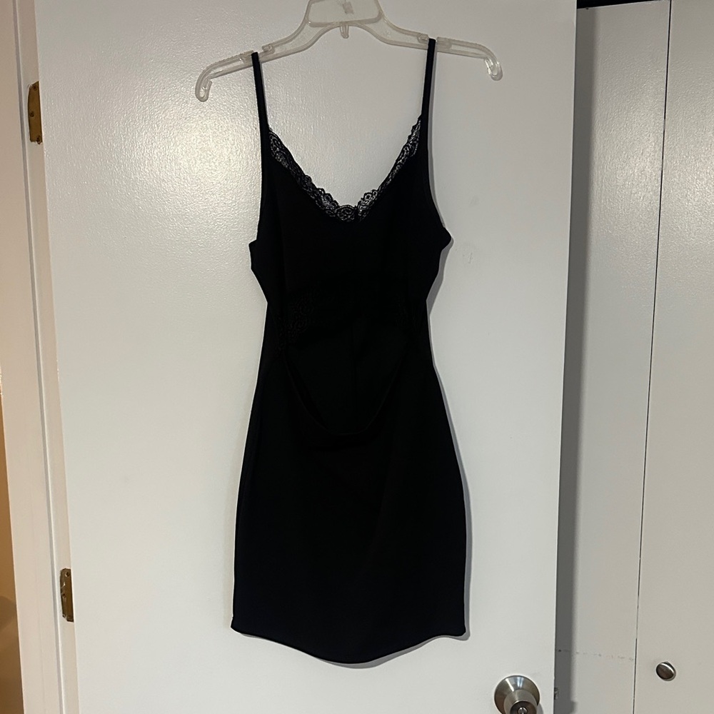 Elegant Black Lace Trim Slip Dress